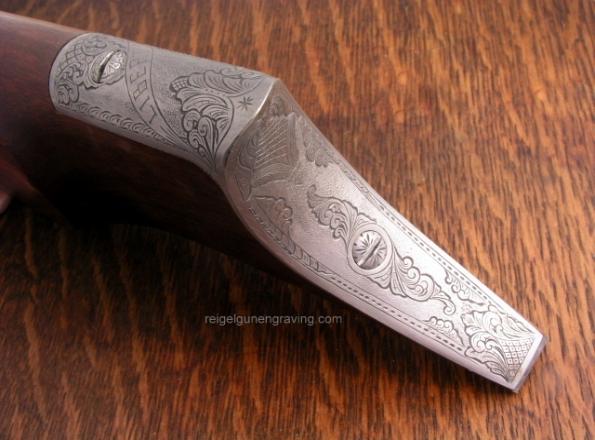 Engraved Lyman Great Plains Rifle Butt Plate by reigelgunengraving.com