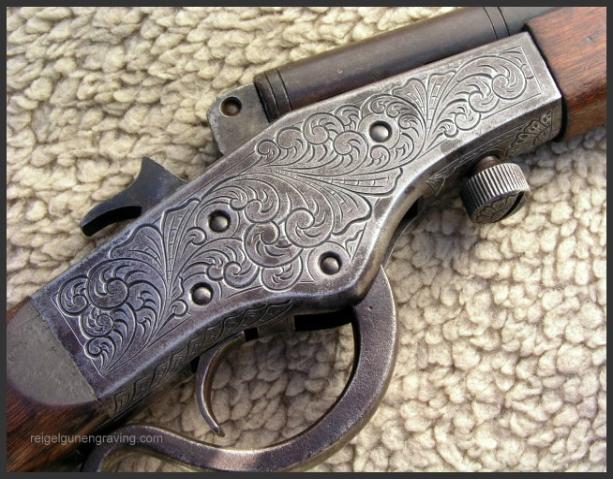 Engraved Stevens Crack Shot 26, by Reigel Gun Engraving