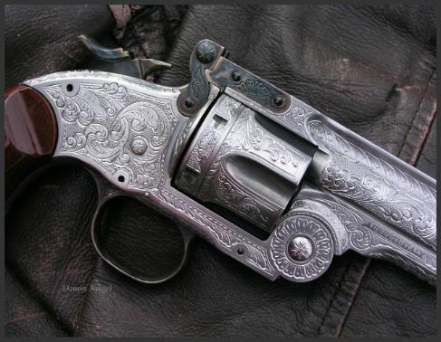 Engraved Uberti Schofield, Reigel Gun Engraving