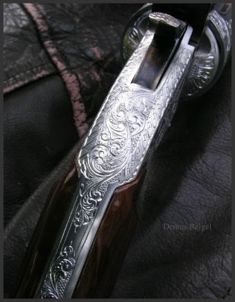 Engraved Uberti Schofield Revolver, Reigel Gun Engraving